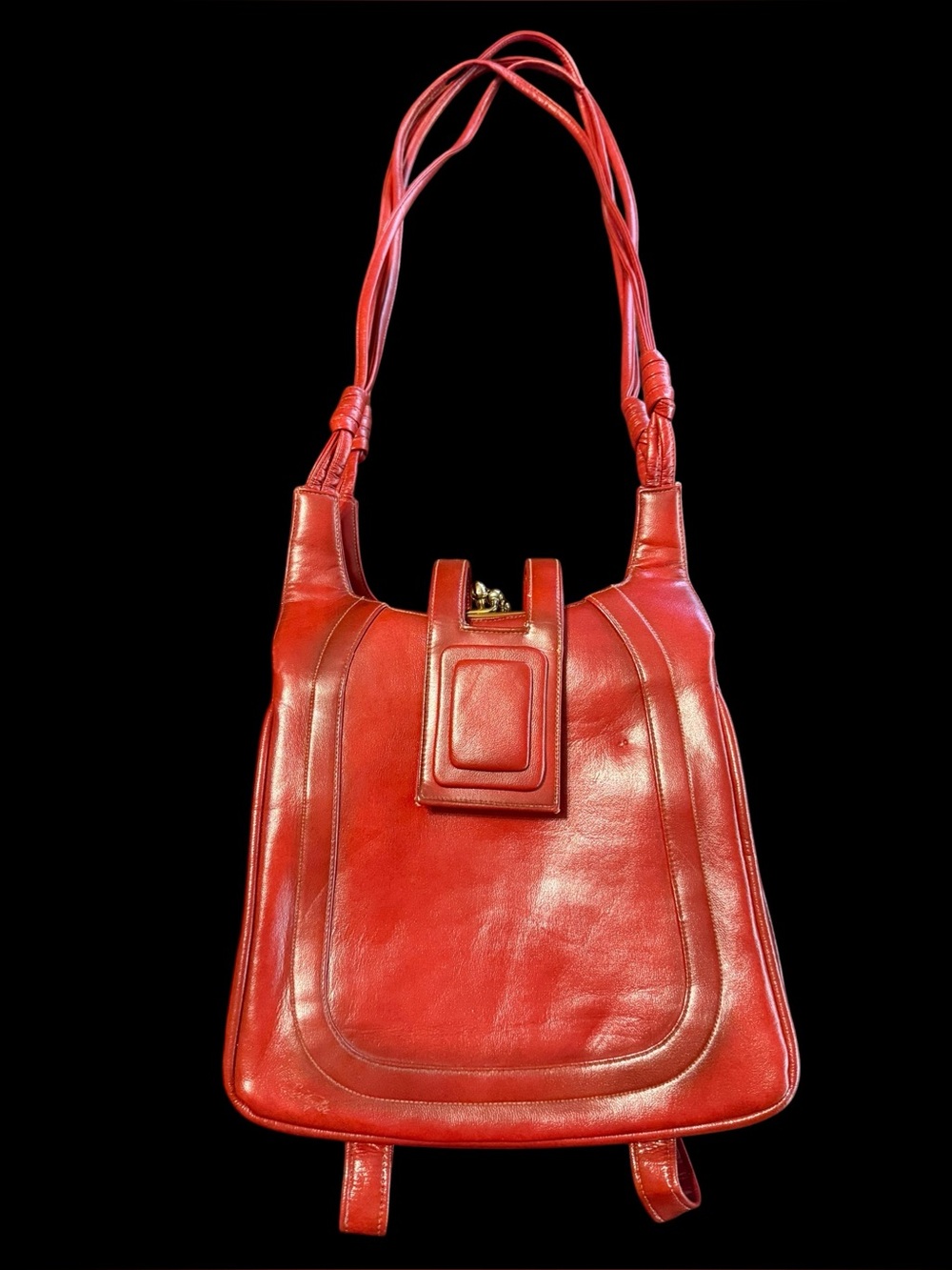 1970’s Lou Taylor Red Leather Triple Kiss Lock Organizer structured shoulder bag